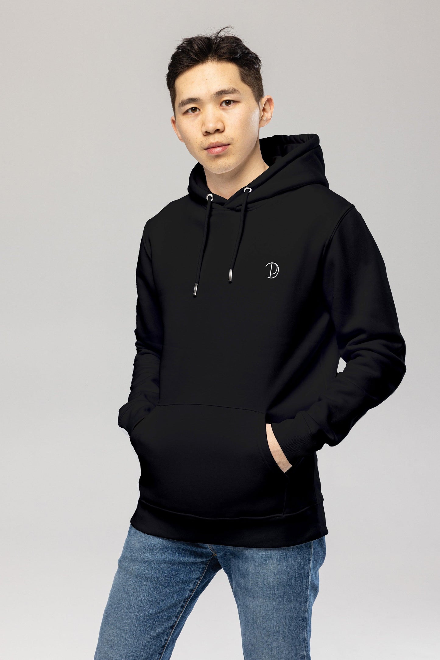 Embroidered Logo Black Organic Cotton Hoodie – Unisex
