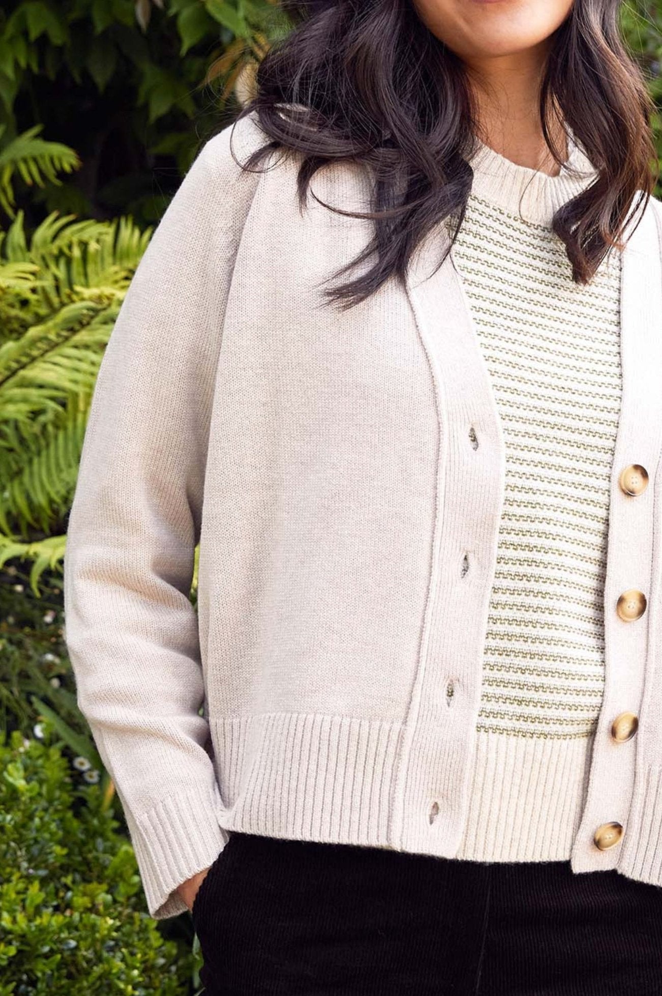 Aspiga Ladies Sustainable Swing V Neck Cardigan Merino Wool Oat Cream