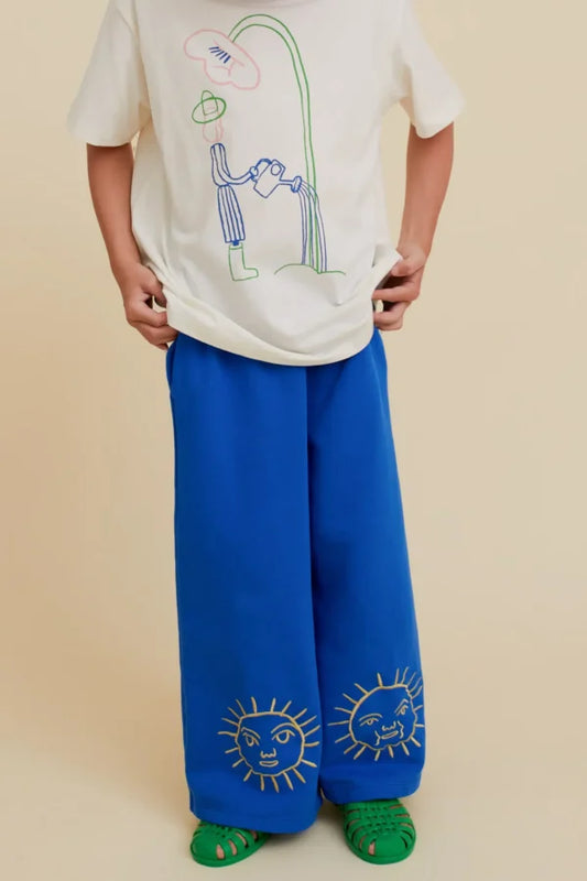 SUN EMBROIDERY WIDE-LEG PANTS