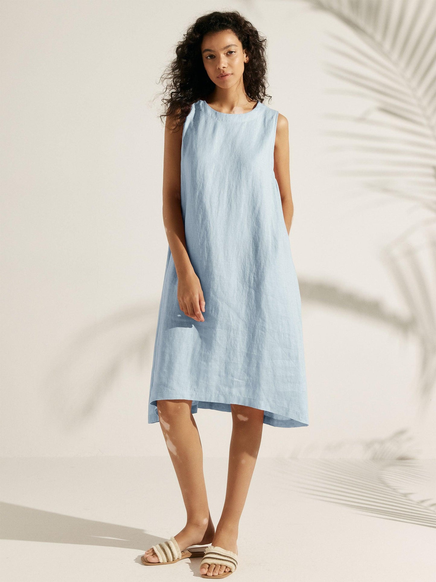 100% Linen Sleeveless Dress SIENNA - Ice Blue