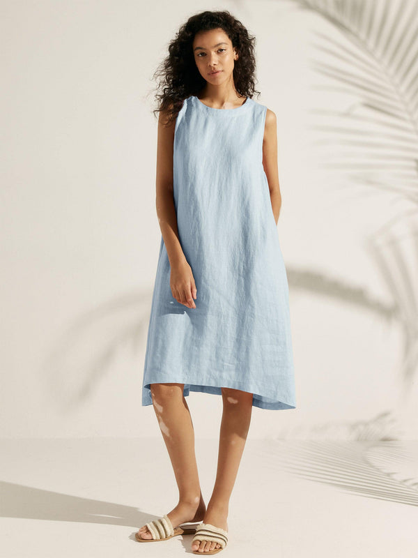 100% Linen Sleeveless Dress SIENNA - Ice Blue