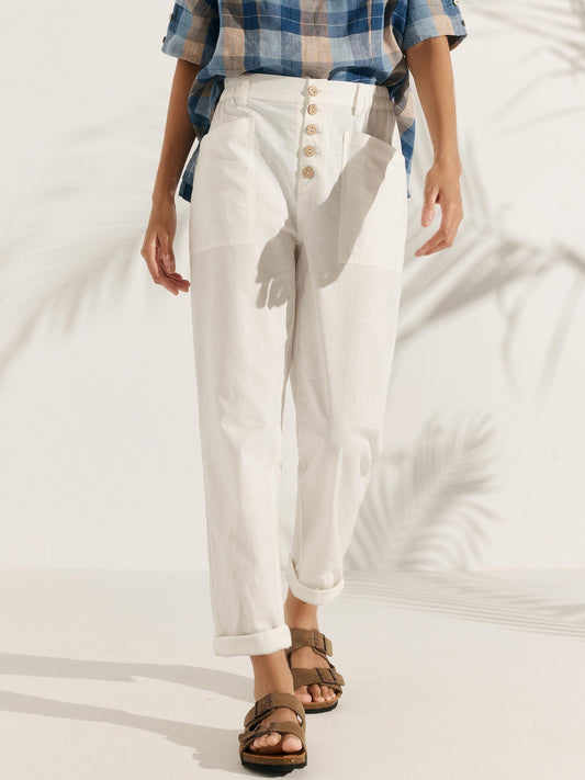 Linen Simple Button Fly Trousers HEIDI - Optic White