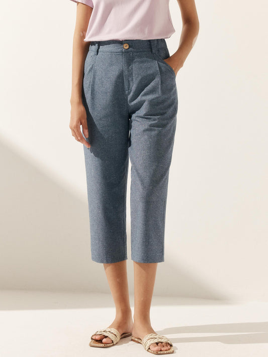 Linen Easy Elastic Waist Pants - Dusty Blue