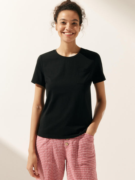 Stretch-Knit Bamboo Classic Basic Tee BELLE - Charcoal Black / Crew Neck