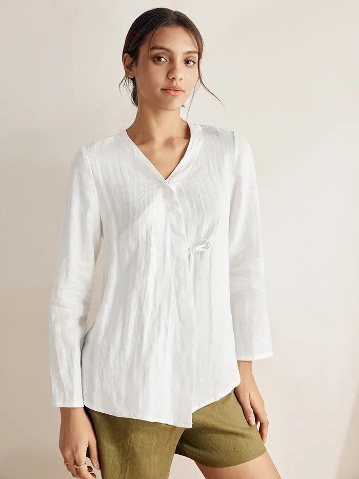 100% Linen Tie Cardigan Top DAKOTA - Optic White