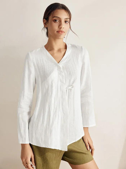 100% Linen Tie Cardigan Top DAKOTA - Optic White