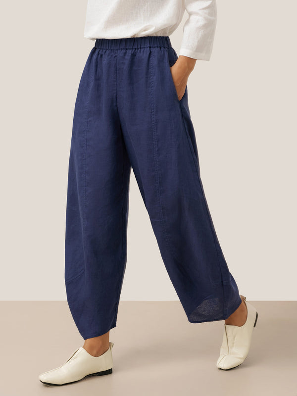 100% Linen Classic Ankle Pants ZOE - Navy Blue