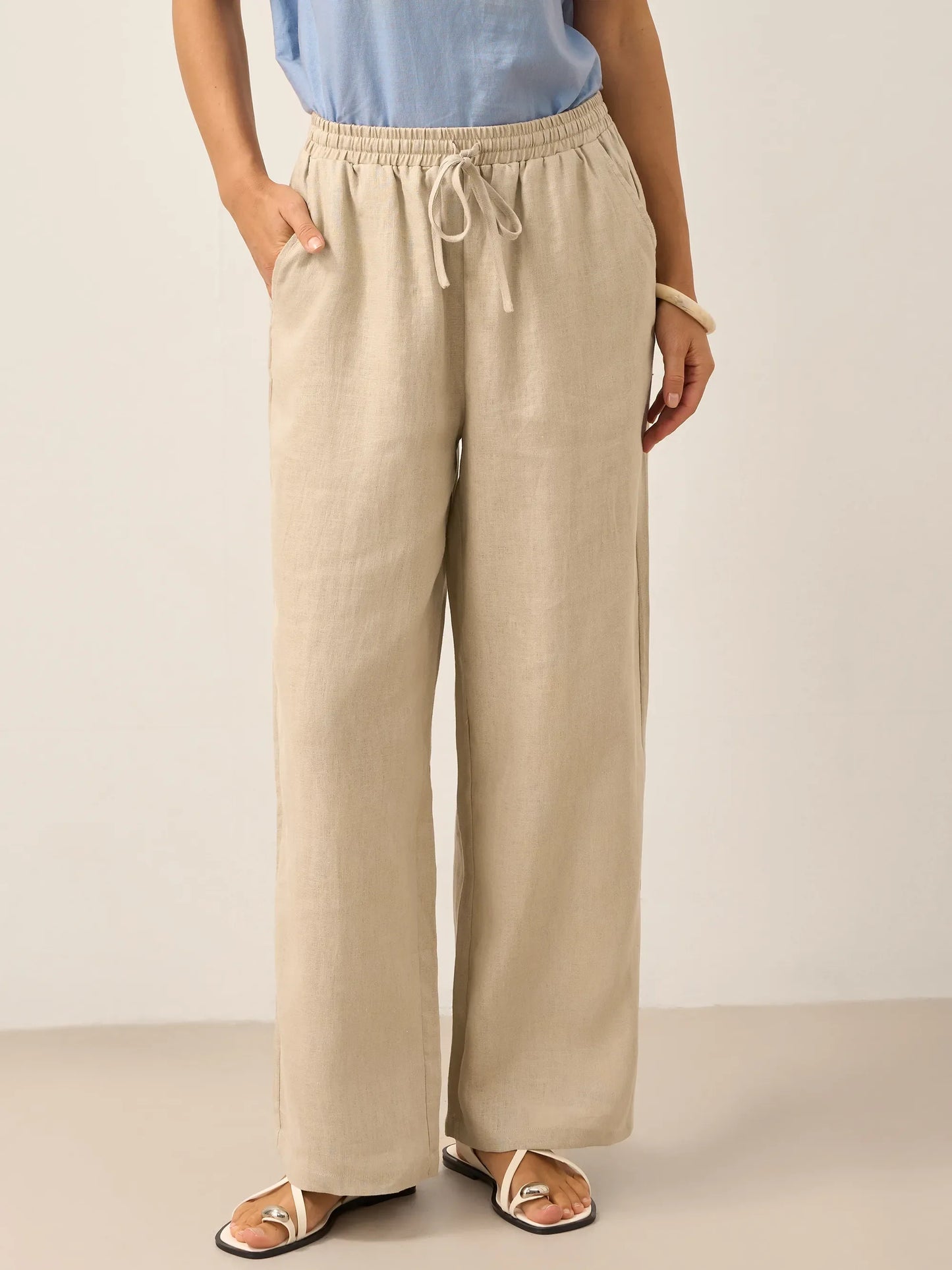 100% Linen Classic Pants LYON - Khaki