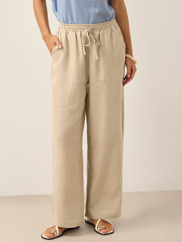 100% Linen Classic Pants LYON - Khaki