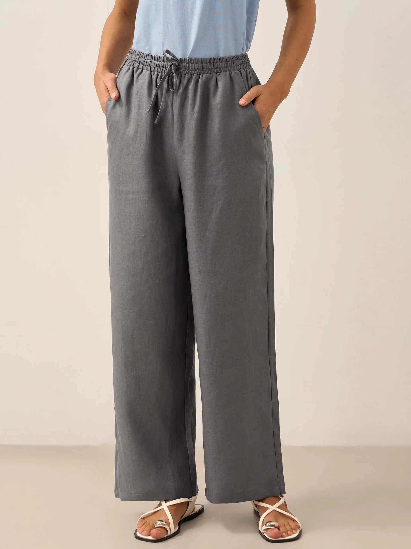 100% Linen Classic Pants LYON - Neutral Grey