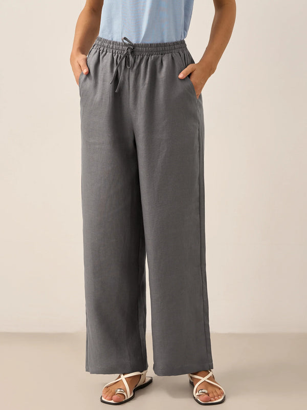 100% Linen Classic Pants LYON - Neutral Grey