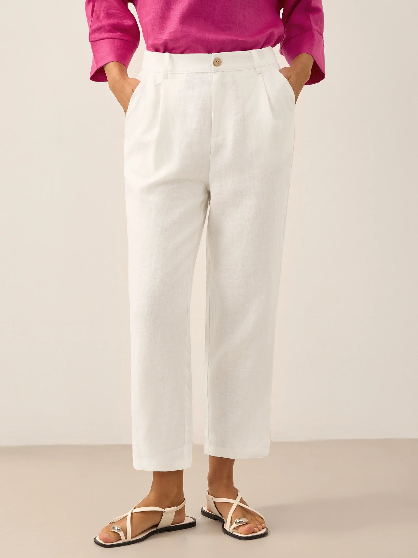 100% Linen Relaxed Fit Lightweight Cover-Up Bottoms WINONA - Off White