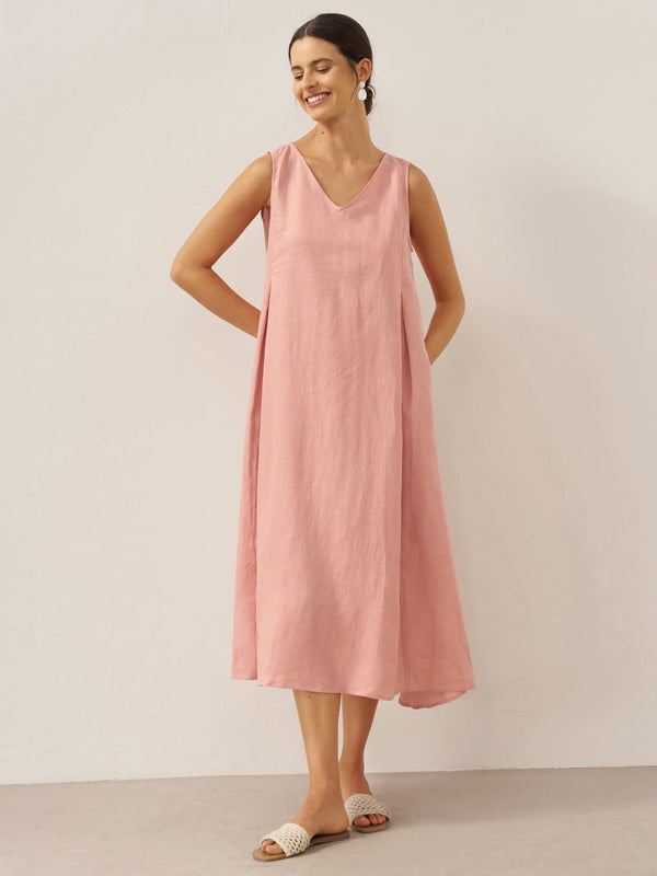 100% Linen Sleeveless A-Line Maxi Dress TARA - Misty Rose