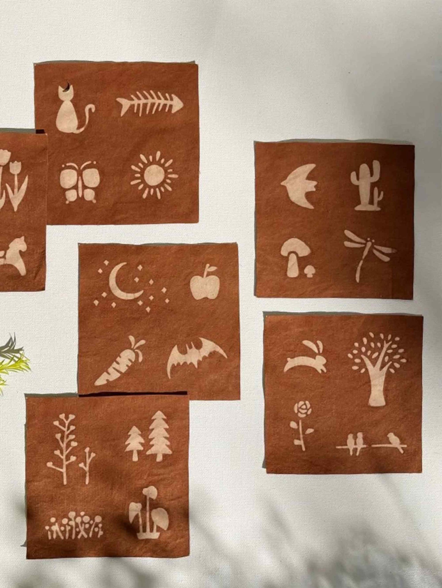 Tea-Dyed Decorative Fabric Patches for Diy Journals (5 Pieces) - Warm Amber / One-Size
