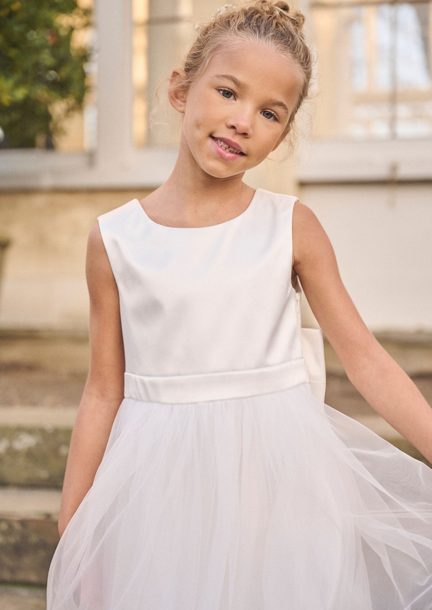 Girls White Junior Bridesmaid Dress | Angel & Rocket