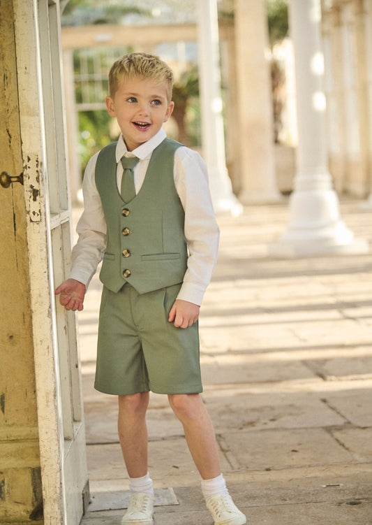 Boys Sage Green Smart Waistcoat Suit Set | Angel & Rocket