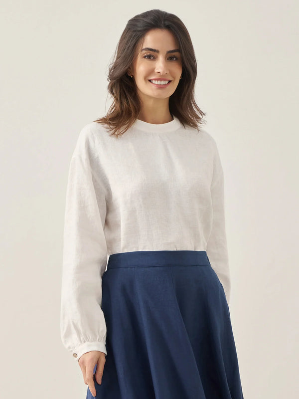 100% Linen Mock Neck Long-Sleeve Top DEANNA - Optic White