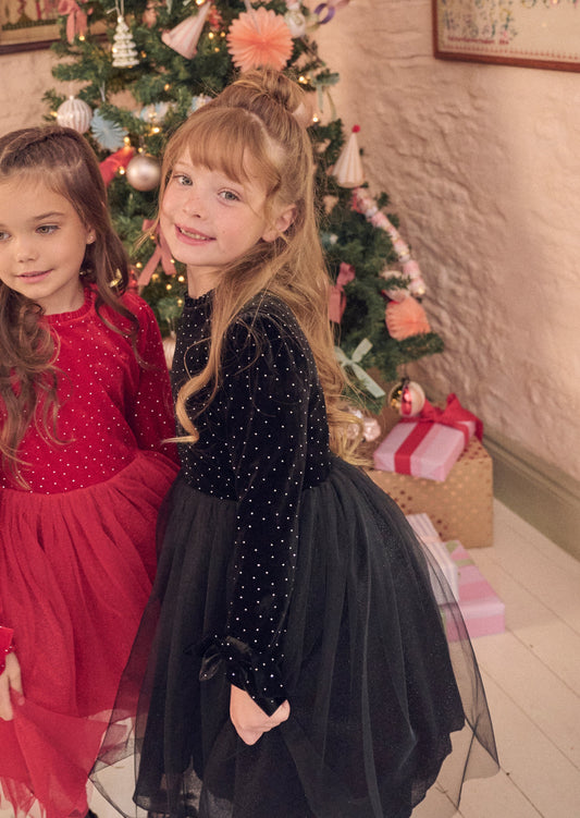 Girls Black Velvet Sparkly Tulle Party Dress | Angel & Rocket