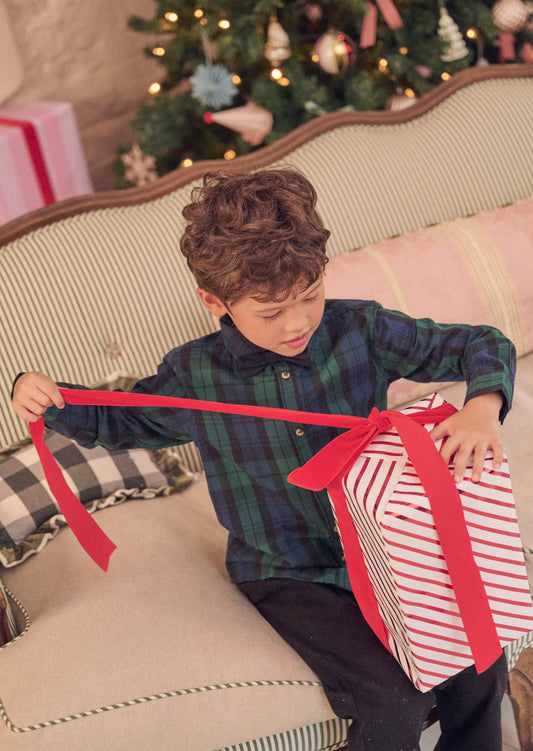 Boys Blue Check Festive Shirt with Bow Tie | Angel & Rocket