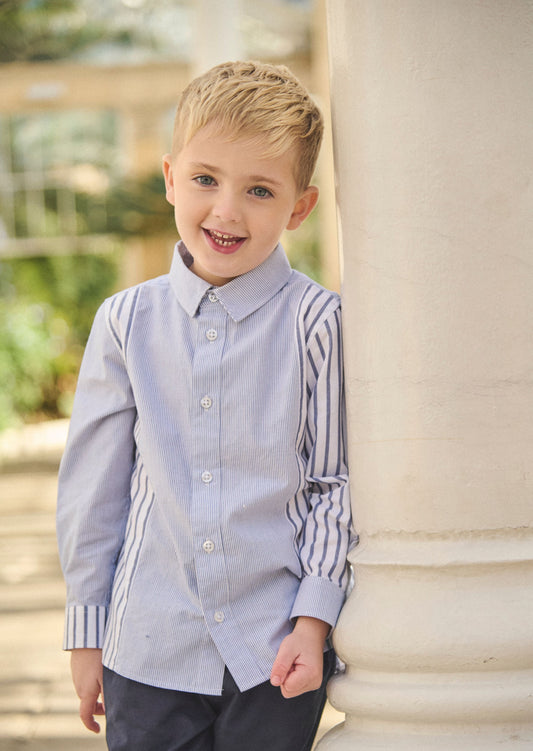 Boys Cut & Sew Blue Stripe Shirt | Angel & Rocket
