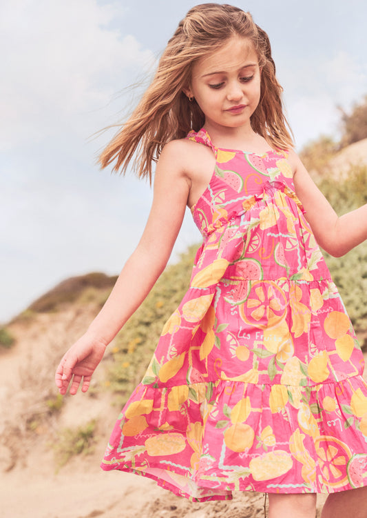 Girls Pink Fruit Print Sundress | Angel & Rocket