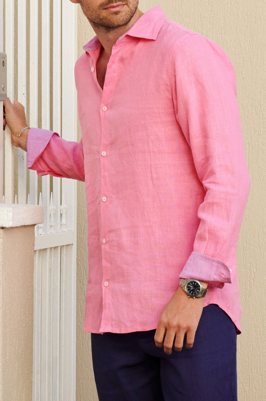Aspiga Men's Sustainable Premium Linen Premium Linen Shirt Summer Holiday Pink