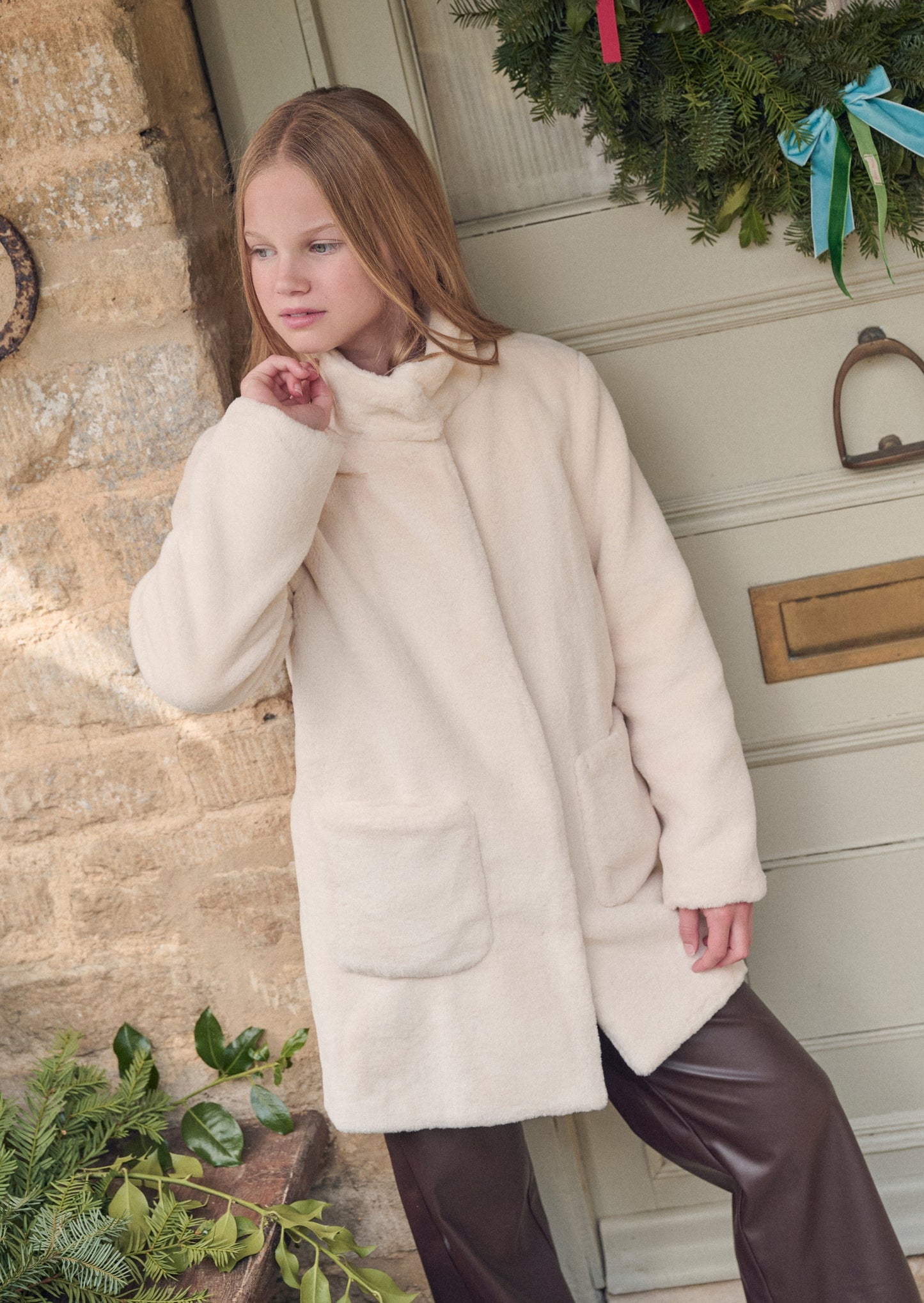 Girls Cream Faux Fur Coat | Angel & Rocket