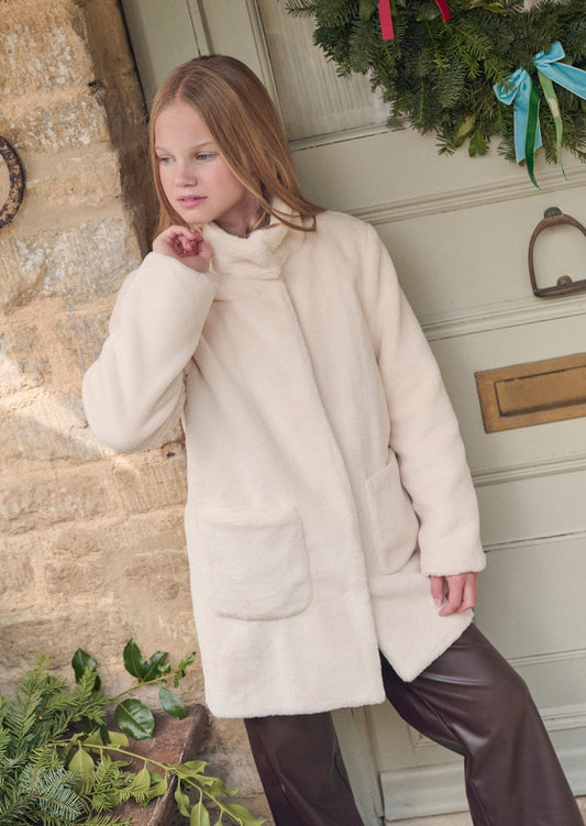 Girls Cream Faux Fur Coat | Angel & Rocket