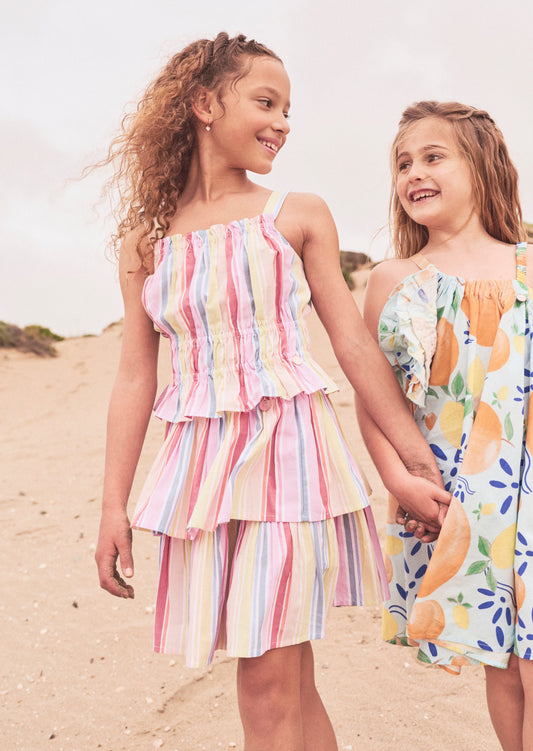 Girls Stripe Tiered Summer Skirt | Angel & Rocket