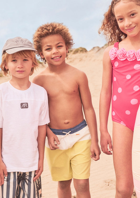 Boys Green Colour Block Swim Shorts | Angel & Rocket