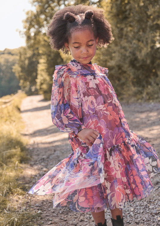 Girls Autumnal Floral Mesh Occasion Dress | Angel & Rocket