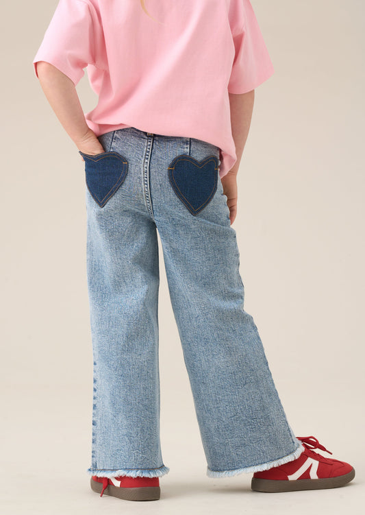 Girls Wide Leg Heart Pocket Jeans | Angel & Rocket
