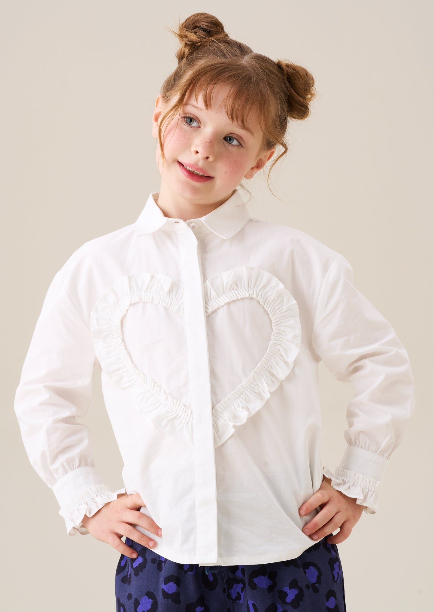 Girls White Frill Heart Shirt | Angel & Rocket