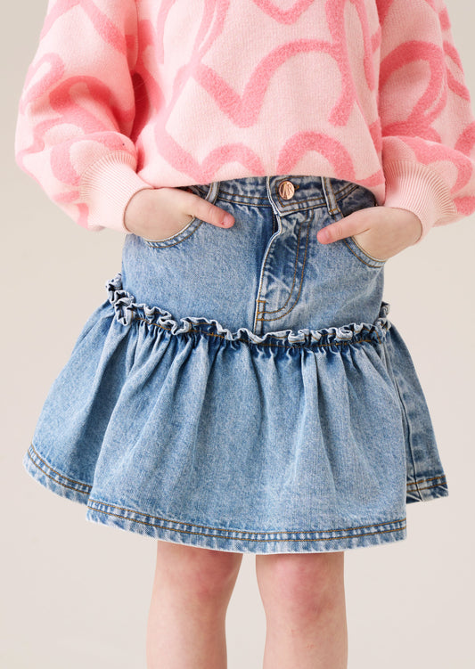 Girls Heart Pocket Denim Skirt | Angel & Rocket