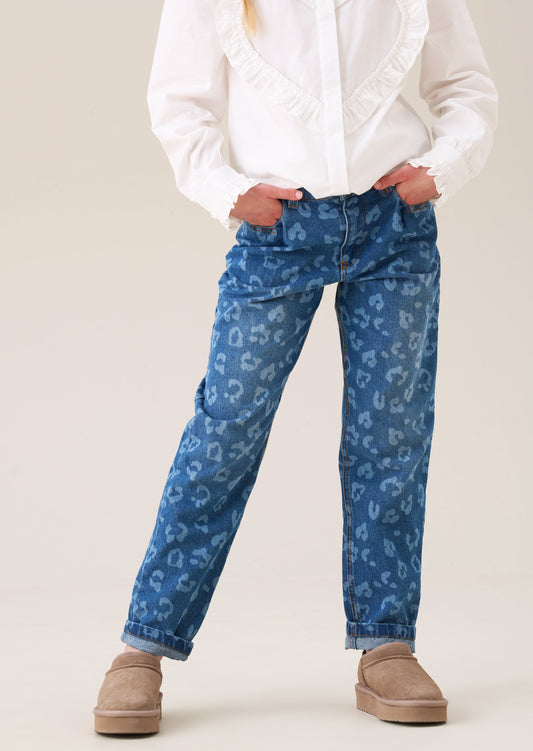 Girls Leopard Print Barrel Leg Jeans | Angel & Rocket