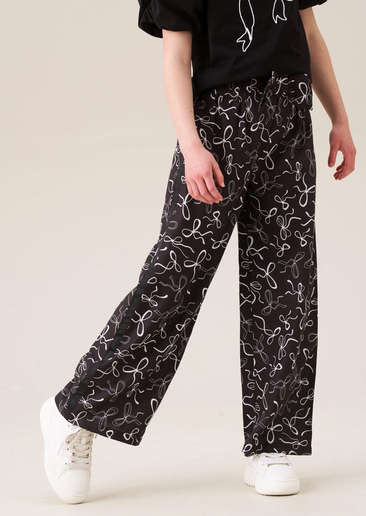 Girls Bow Print Wide Leg Trousers | Angel & Rocket