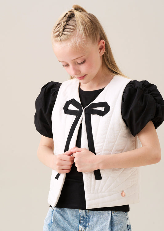 Girls Cream Quilted Gilet with Bow | Angel & Rocket