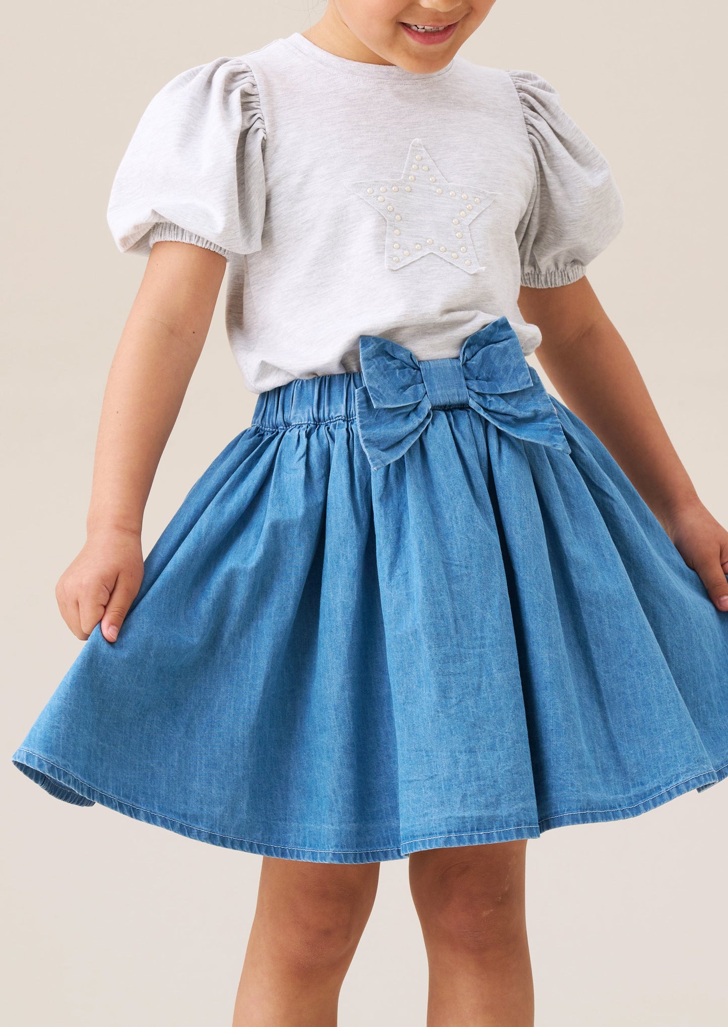 Girls Chambray Denim Skirt with Mesh | Angel & Rocket