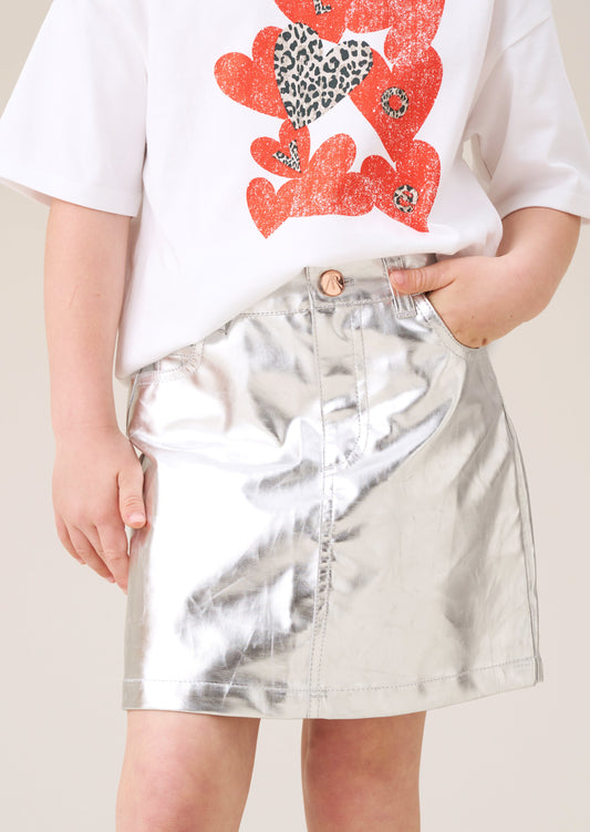 Girls Silver Metallic Mini Skirt | Angel & Rocket