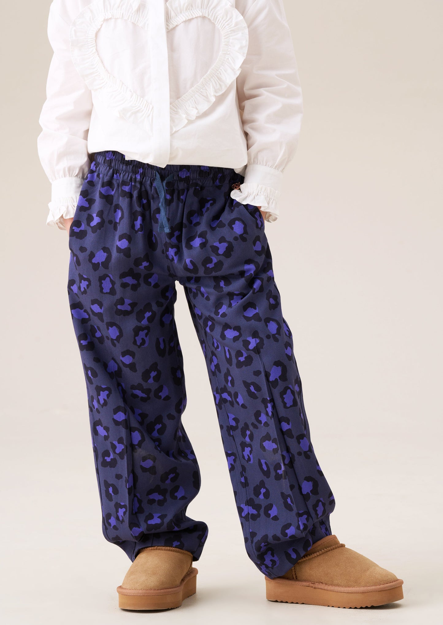 Girls Blue Leopard Print Trousers | Angel & Rocket