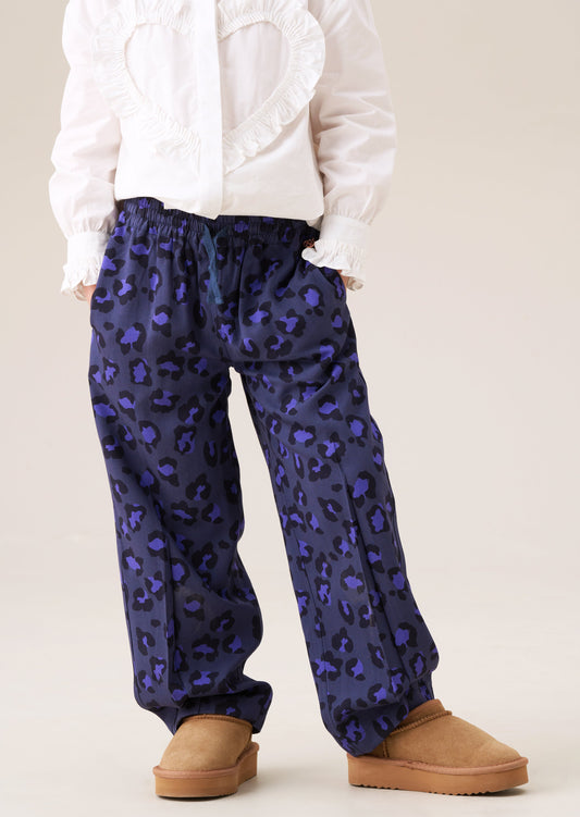 Girls Blue Leopard Print Trousers | Angel & Rocket
