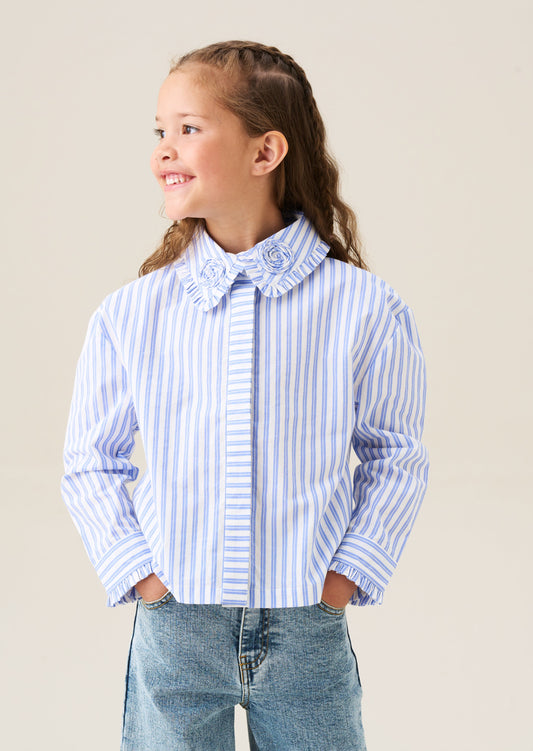 Girls Blue Stripe Corsage Collar Shirt | Angel & Rocket