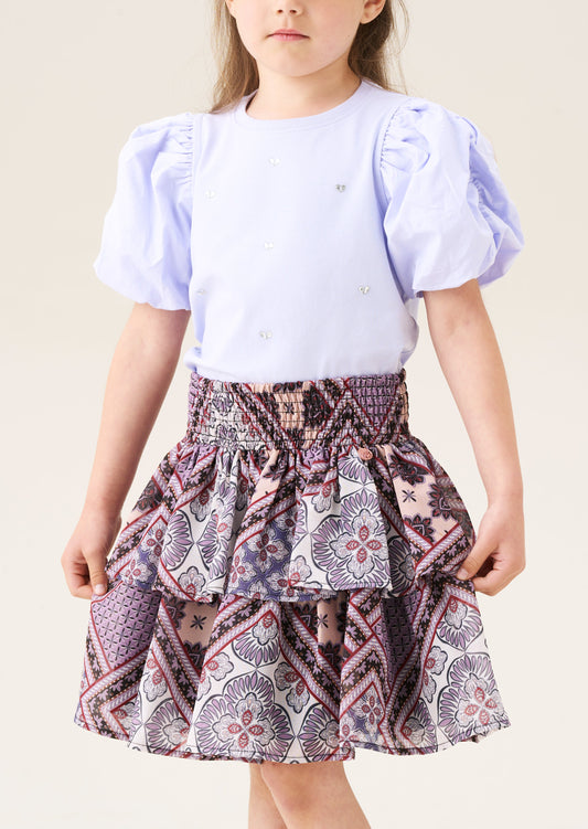 Girls Purple Tiered Boho Print Skirt | Angel & Rocket