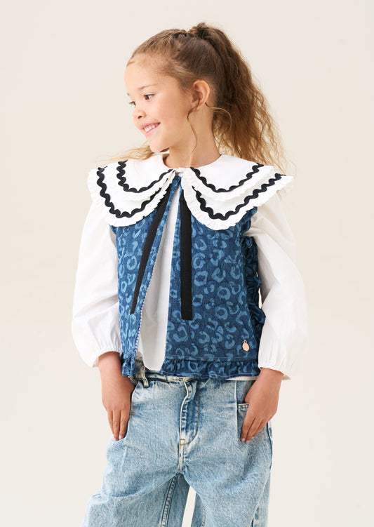 Girls Leopard Print Denim Gilet with Bow | Angel & Rocket