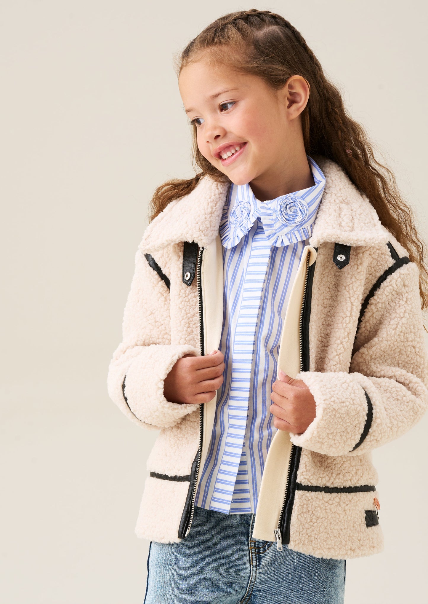 Girls Sherpa Faux Leather Trim Jacket | Angel & Rocket