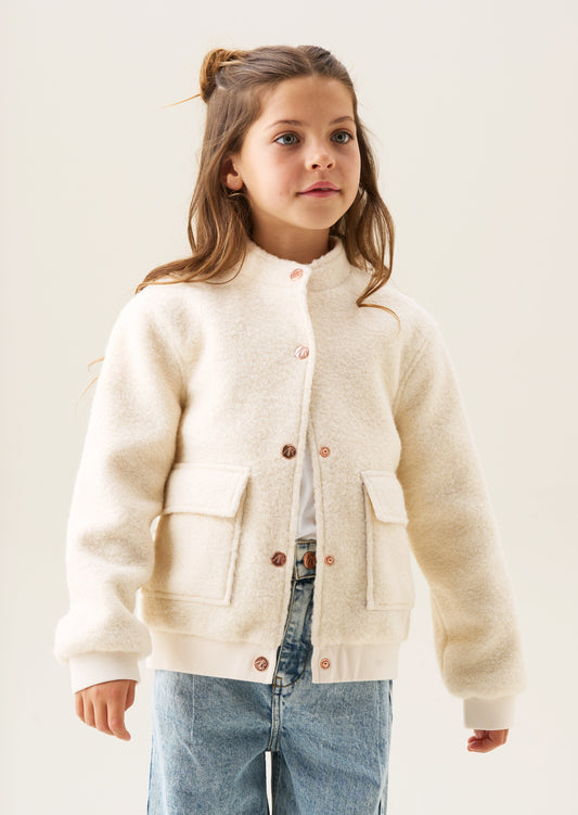 Girls Cream Textured Bouclé Jacket | Angel & Rocket
