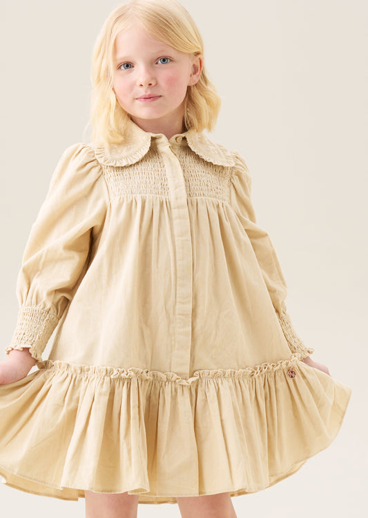Girls Beige Cord Dress with Embroidered Collar | Angel & Rocket