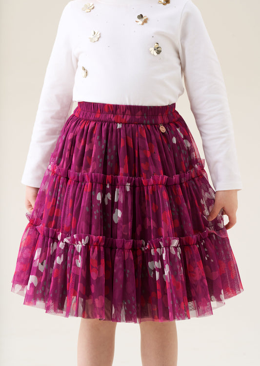 Girls Fuchsia Pink Printed Mesh Midi Skirt | Angel & Rocket