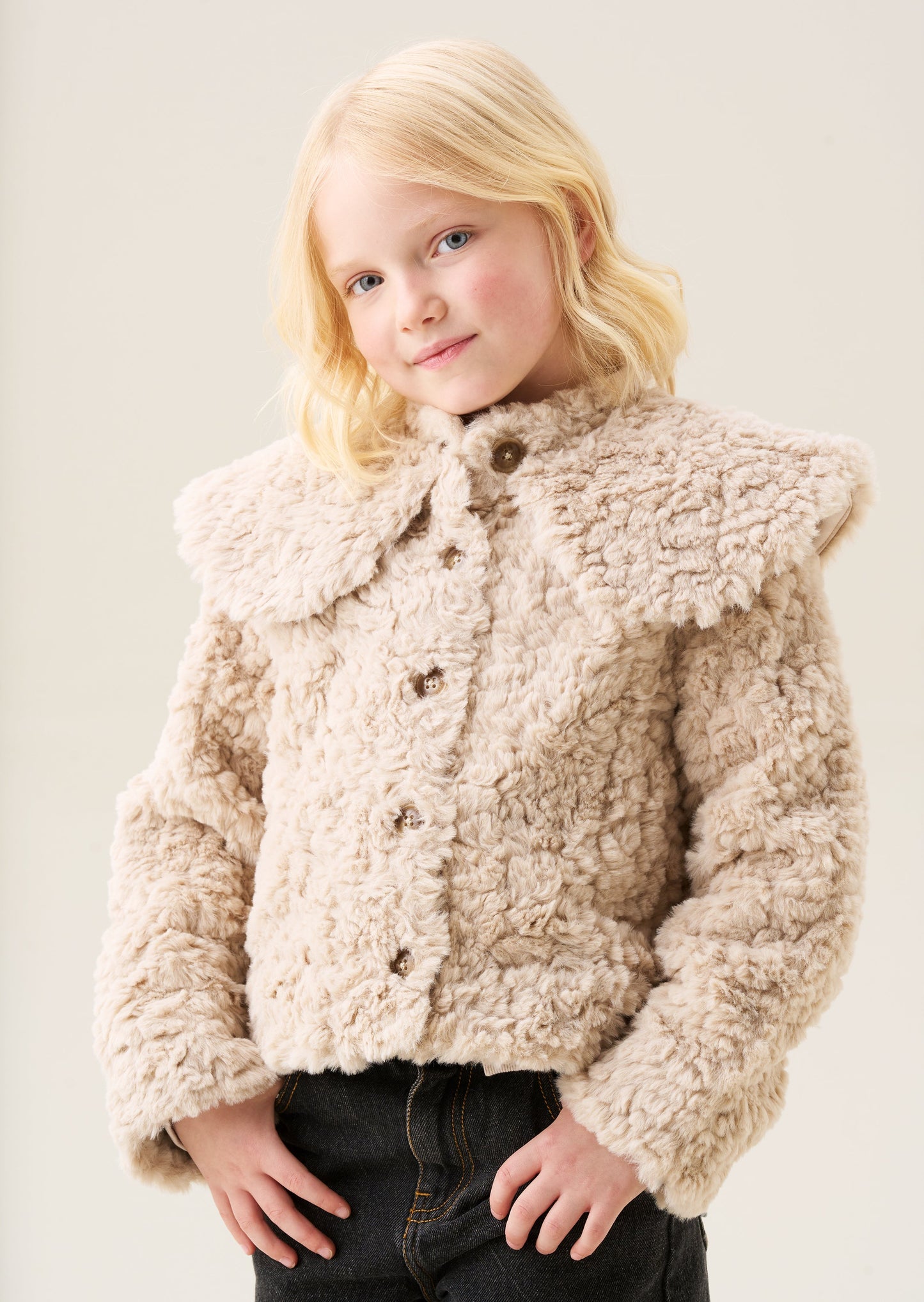 Girls Beige Cape Collar Faux Fur Coat | Angel & Rocket