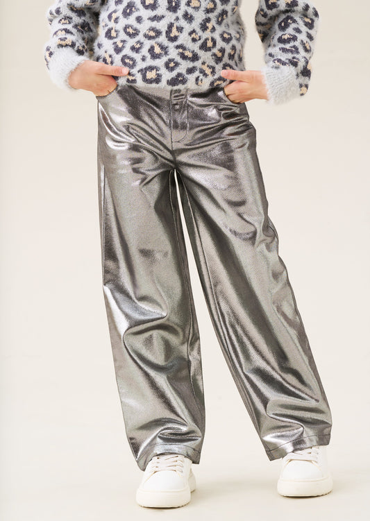 Girls Metallic Wide Leg Silver Jeans | Angel & Rocket